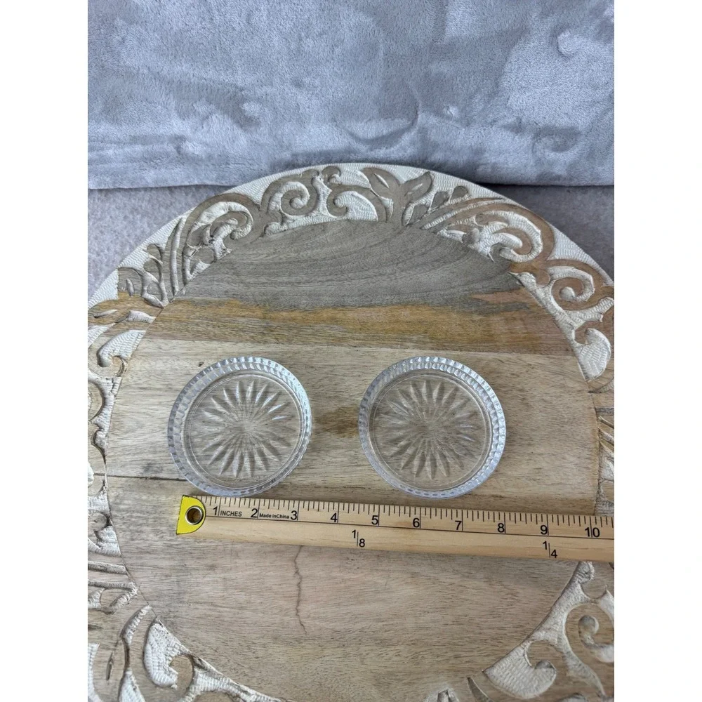 Vintage Cut Glass Coasters Set of 2 Clear Sunburst Starburst Pattern 3 Inch